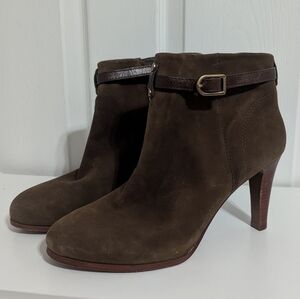 Tory Burch Womens Size 10 Boots Green Suede Leather Ankle Heels Patricia